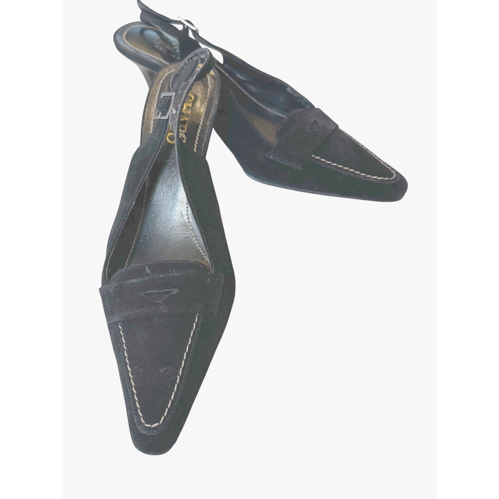 Chaps Steffie Black Suede Pointed Toe Slingback Penny Loafer Pumps 8B
